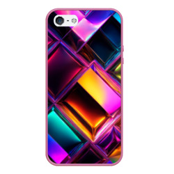 Чехол для iPhone 5/5S матовый Цветные стеклянные блоки - неоновый геометричный узор