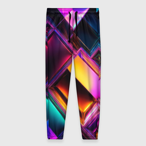 Женские брюки 3D с принтом Цветные стеклянные блоки - неоновый геометричный узор, вид спереди #2