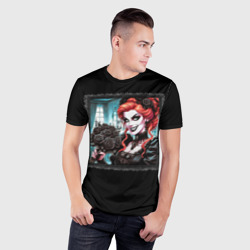 Мужская футболка 3D Slim Нейросеть - готическая ведьма с чёрными розами - фото 2