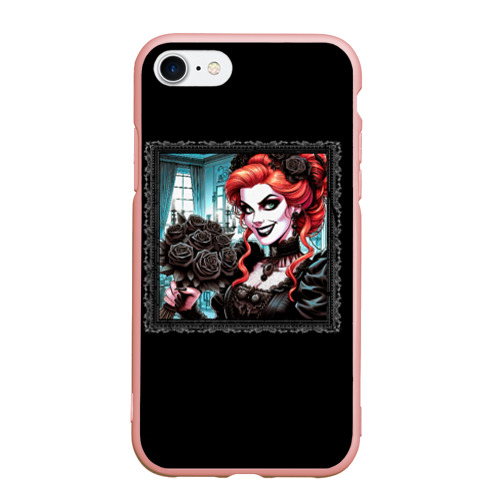 Чехол для iPhone 7/8 матовый с принтом Нейросеть - готическая ведьма с чёрными розами, вид спереди #2