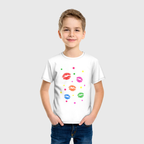 Детская футболка хлопок Следы от помады, цвет белый - фото 3