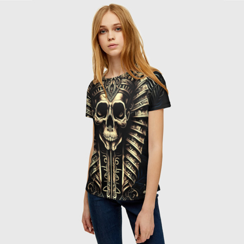 Женская футболка 3D Золотой череп Египетского фараона, цвет 3D печать - фото 3