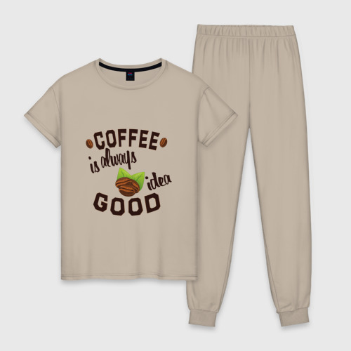 Женская пижама хлопок с принтом Кофе хорошая идея, вид спереди #2