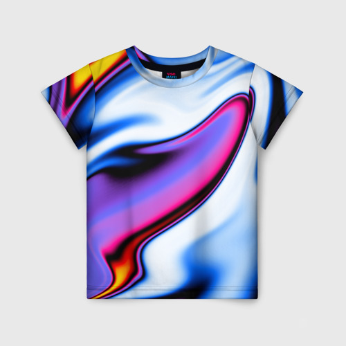 Детская футболка 3D с принтом Яркая цветная волна, вид спереди #2