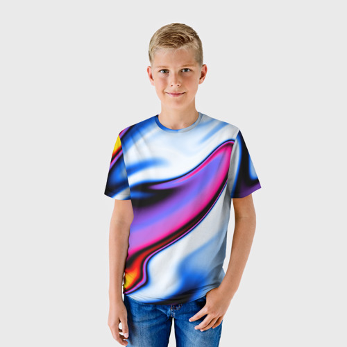 Детская футболка 3D с принтом Яркая цветная волна, фото на моделе #1