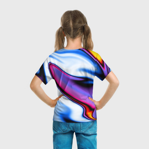 Детская футболка 3D с принтом Яркая цветная волна, вид сзади #2