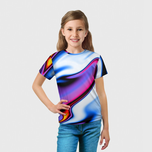 Детская футболка 3D с принтом Яркая цветная волна, вид сбоку #3