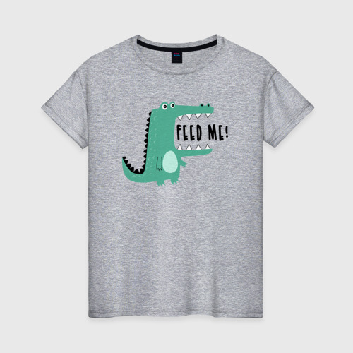 Женская футболка хлопок с принтом Голодный крокодильчик, вид спереди #2