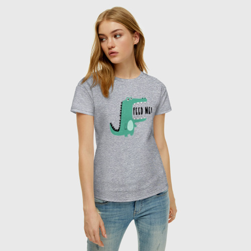 Женская футболка хлопок с принтом Голодный крокодильчик, фото на моделе #1