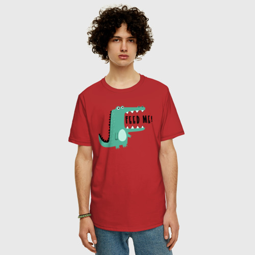 Мужская футболка хлопок Oversize с принтом Голодный крокодильчик, фото на моделе #1