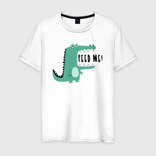 Мужская футболка из хлопка с принтом Голодный крокодильчик, вид спереди №1