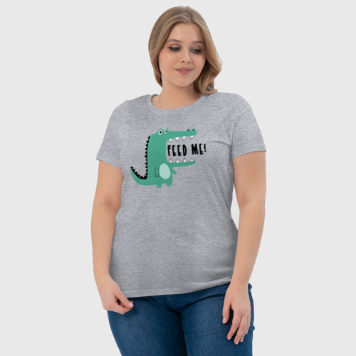 Женская футболка хлопок с принтом Голодный крокодильчик, фото #4