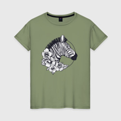 Зебра и цветы – Женская футболка хлопок с принтом купить со скидкой в -20%
