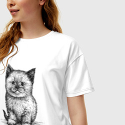 Женская футболка хлопок Oversize Сиамский котенок сидит - фото 2