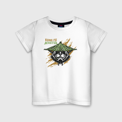Детская футболка из хлопка с принтом Панда кунгфу мастер, вид спереди №1