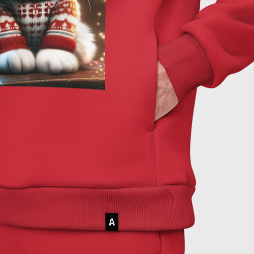 Мужской костюм oversize хлопок с принтом Котик в новогоднем свитере, фото #4