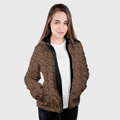 Женская куртка 3D Ажурный коричневый паттерн, цвет черный - фото 4
