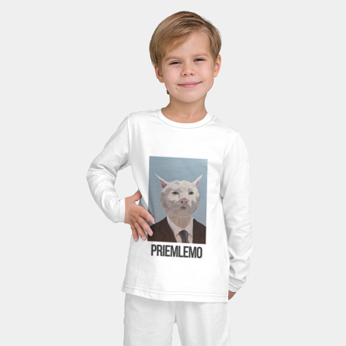 Детская пижама с лонгсливом хлопок с принтом Приемлемо - кот мем в живописи, фото на моделе #1