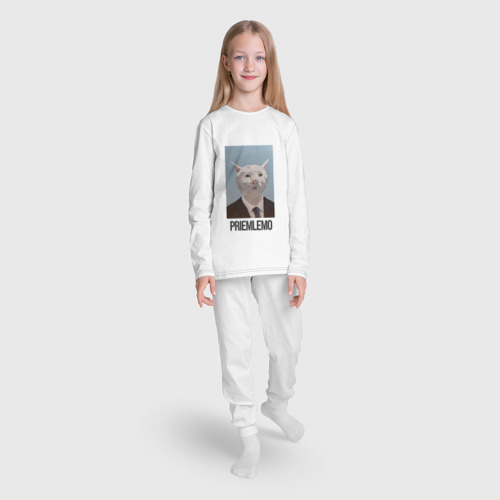 Детская пижама с лонгсливом хлопок с принтом Приемлемо - кот мем в живописи, вид сбоку #3