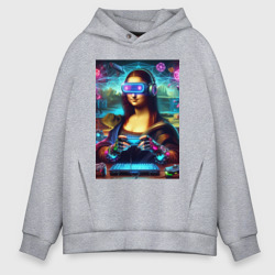 Мужское худи Oversize хлопок Mona Lisa is an avid gamer - cyberpunk