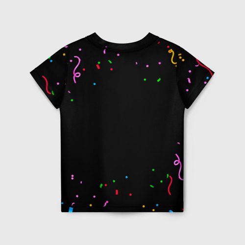 Детская футболка 3D с принтом Праздничный Виктор и конфетти, вид сзади #1