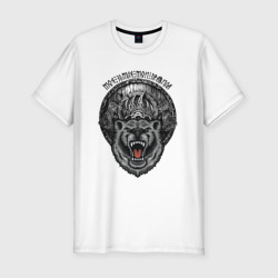 Мужская футболка хлопок Slim Суровый медведь в символике с топорами