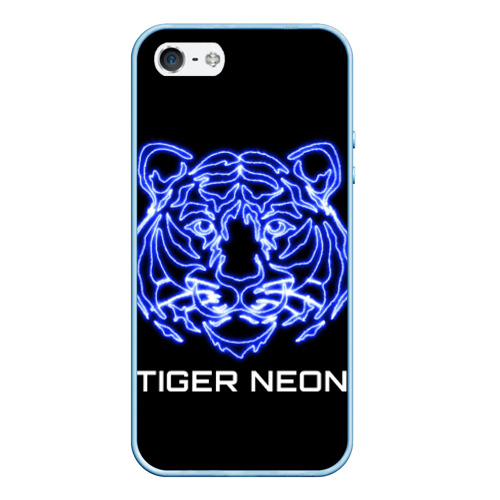 Чехол для iPhone 5/5S матовый Tiger neon art, цвет голубой