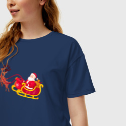 Женская футболка хлопок Oversize Оленья повозка с дед морозом - фото 2