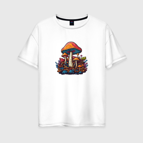 Женская футболка хлопок Oversize Магические лесные грибы, цвет белый