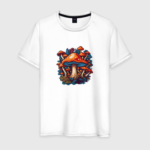 Мужская футболка хлопок Сказочные грибы, цвет белый