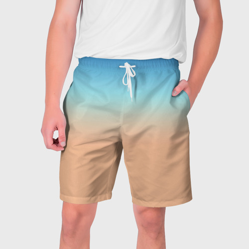 Мужские шорты 3D с принтом Сине-бежевый градиент, вид спереди #2