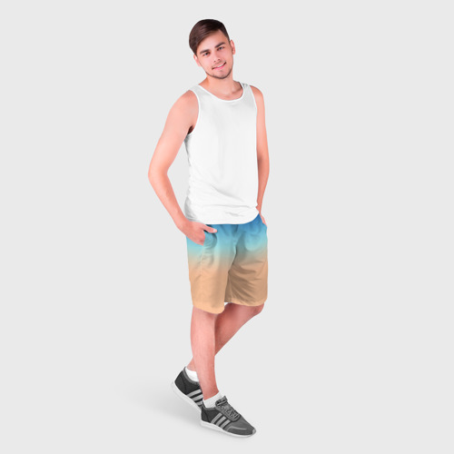 Мужские шорты 3D с принтом Сине-бежевый градиент, фото на моделе #1
