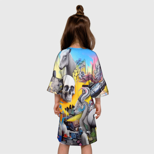 Детское платье 3D с принтом Урбанистический сон - сюрреализм, вид сзади #2