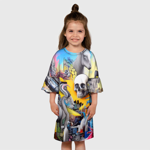 Детское платье 3D с принтом Урбанистический сон - сюрреализм, вид сбоку #3