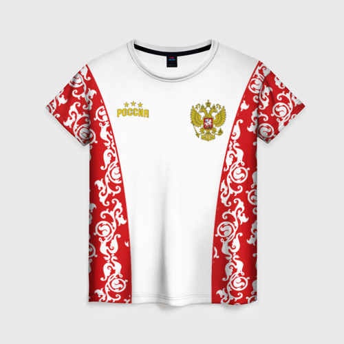 Женская футболка 3D с принтом Сборная России с узором, вид спереди #2