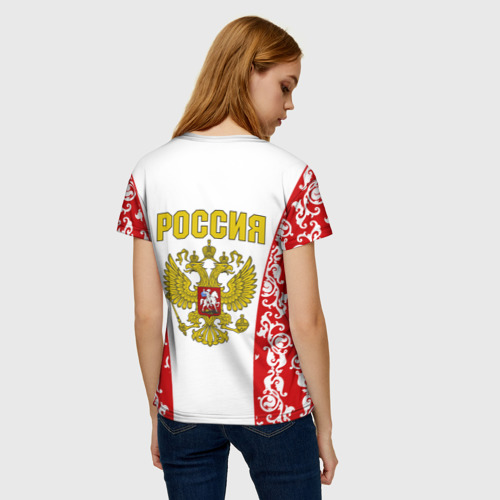 Женская футболка 3D с принтом Сборная России с узором, вид сзади #2