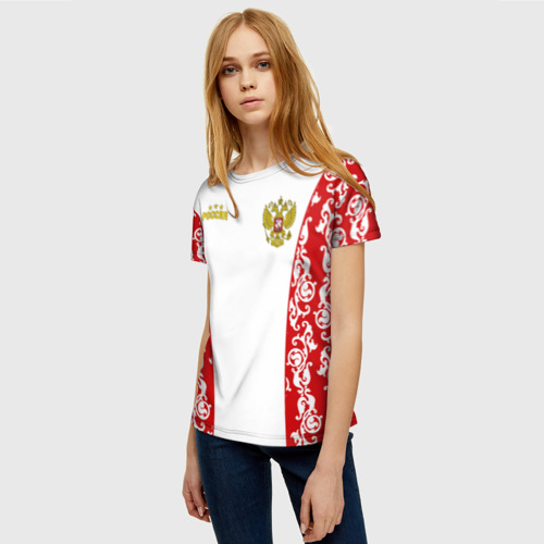 Женская футболка 3D с принтом Сборная России с узором, фото на моделе #1