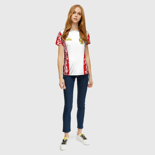 Женская футболка 3D с принтом Сборная России с узором, вид сбоку #3