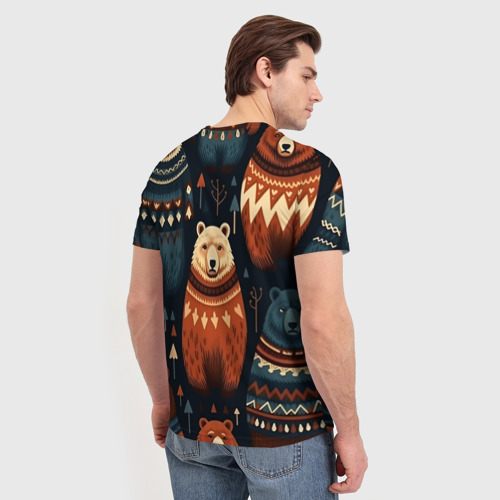 Мужская футболка 3D с принтом Медведи индейцы, вид сзади #2