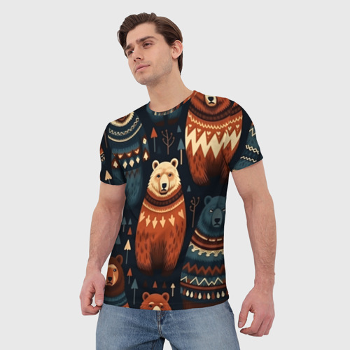 Мужская футболка 3D с принтом Медведи индейцы, фото на моделе #1