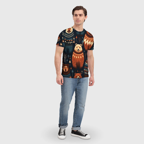Мужская футболка 3D с принтом Медведи индейцы, вид сбоку #3