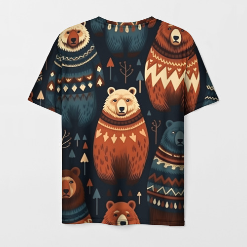 Мужская футболка 3D с принтом Медведи индейцы, вид сзади #1