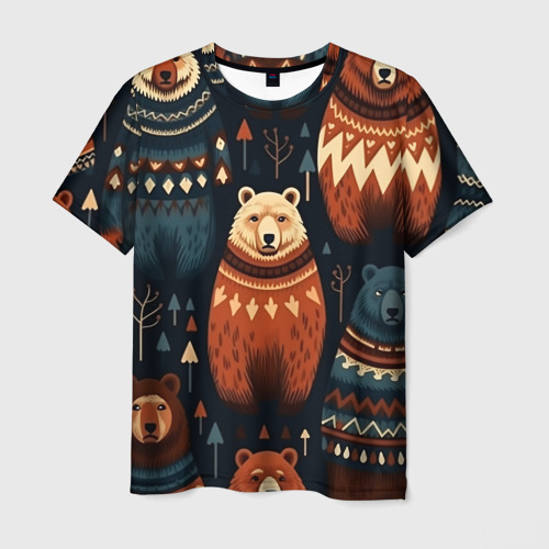 Мужская футболка 3D с принтом Медведи индейцы, вид спереди #2