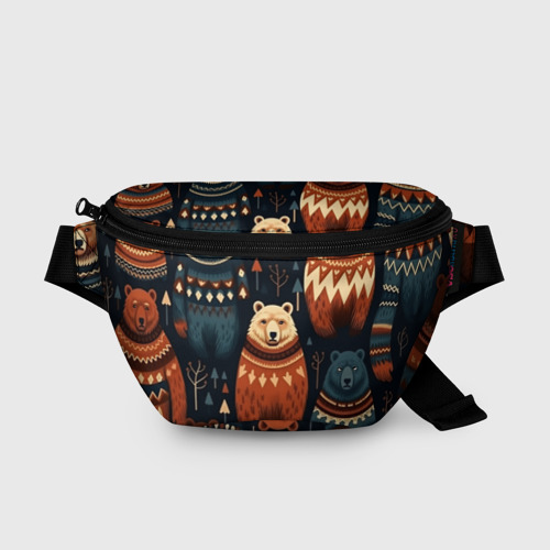 Поясная сумка 3D с принтом Медведи индейцы, вид спереди #2