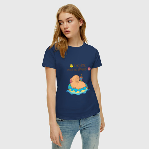 Женская футболка хлопок Мем капибара и пончик: я не море, цвет темно-синий - фото 3