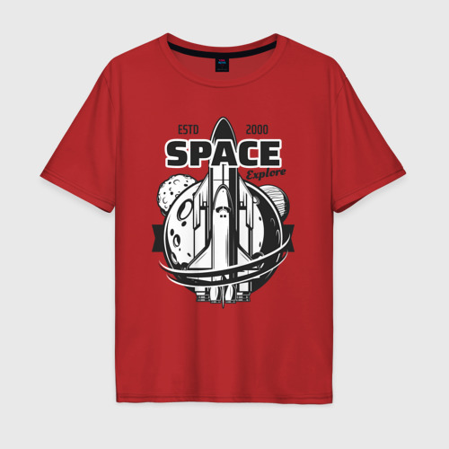 Мужская футболка хлопок Oversize Исследуй космос, цвет красный