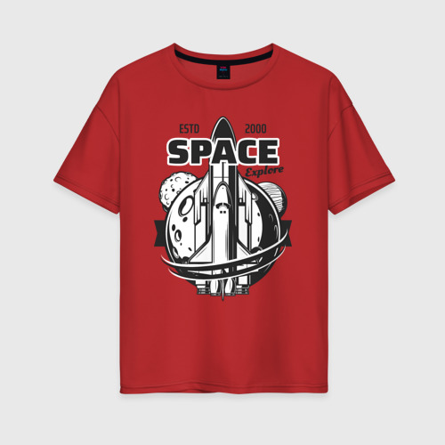 Женская футболка хлопок Oversize Исследуй космос, цвет красный