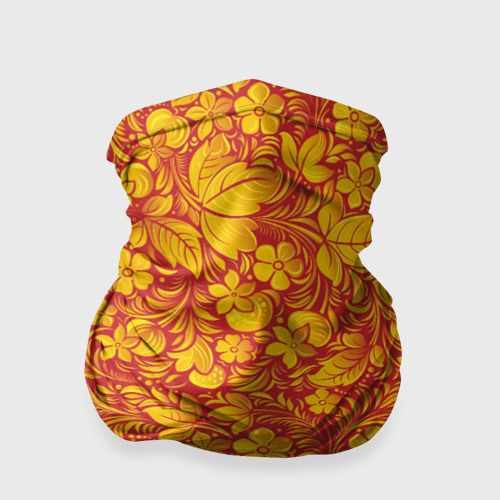 Бандана-труба 3D Хохломская роспись цветы и ягоды на красном фоне, цвет 3D печать