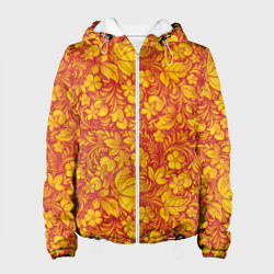 Женская куртка 3D Хохломская роспись цветы и ягоды на красном фоне