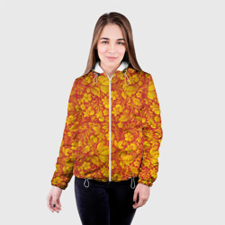 Женская куртка 3D Хохломская роспись цветы и ягоды на красном фоне - фото 2